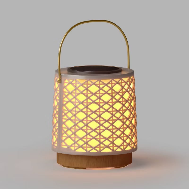 Rattan Battery/Solar LED Small Outdoor Lantern Heathered White - Threshold™