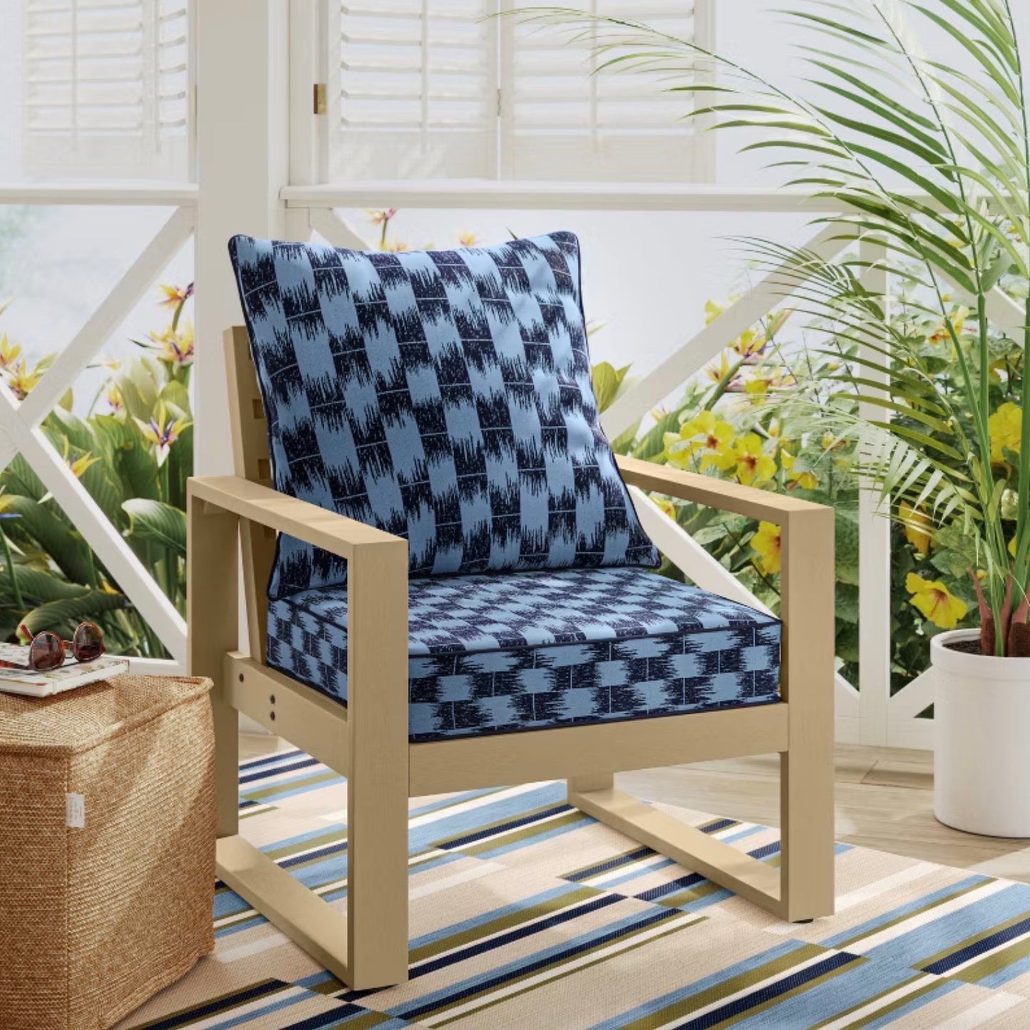 Ikat Woven Deep Seat Cushion Set - Light Blue/Navy - Threshold™ - Damaged Packaging (see pictures) - FOR PICKUP ONLY