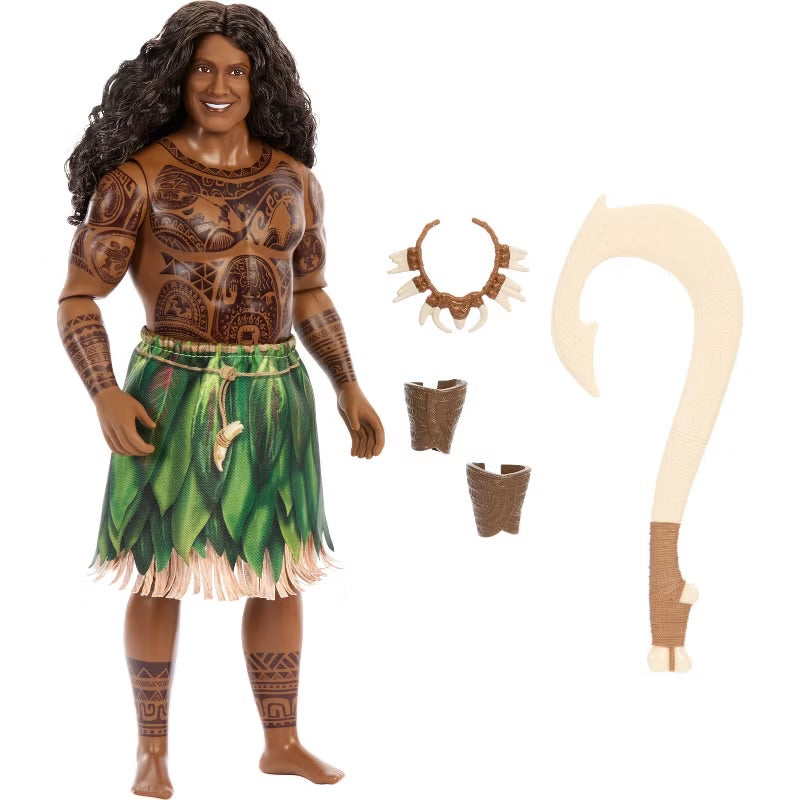 Mattel Disney Moana Maui Doll with Removable Fashion & 4 Accessories Inspired by Live Action Movie