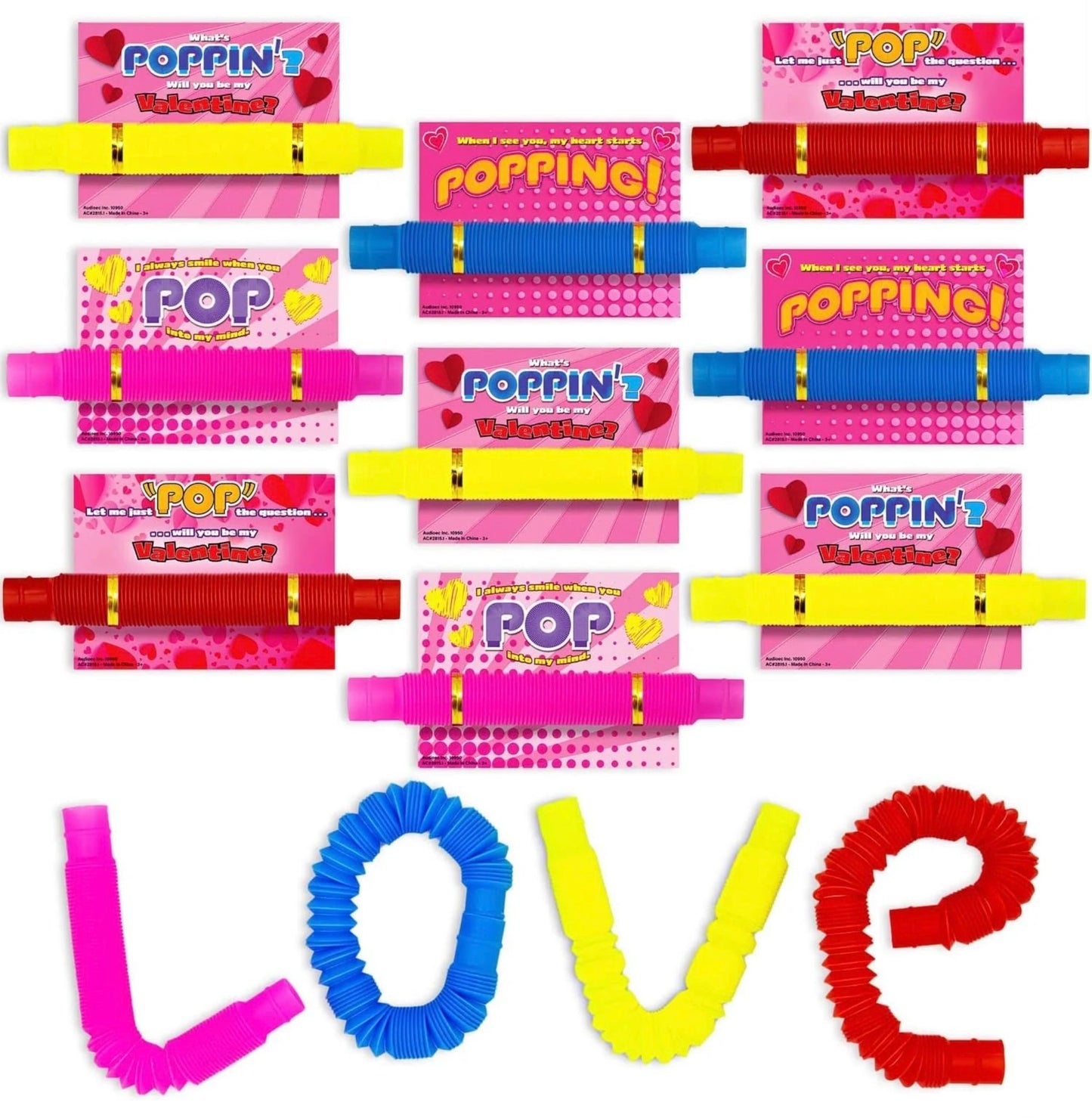 Valentines Day Cards with Pop Tubes Gift Set, 36 Cards, 36 Pop Tubes