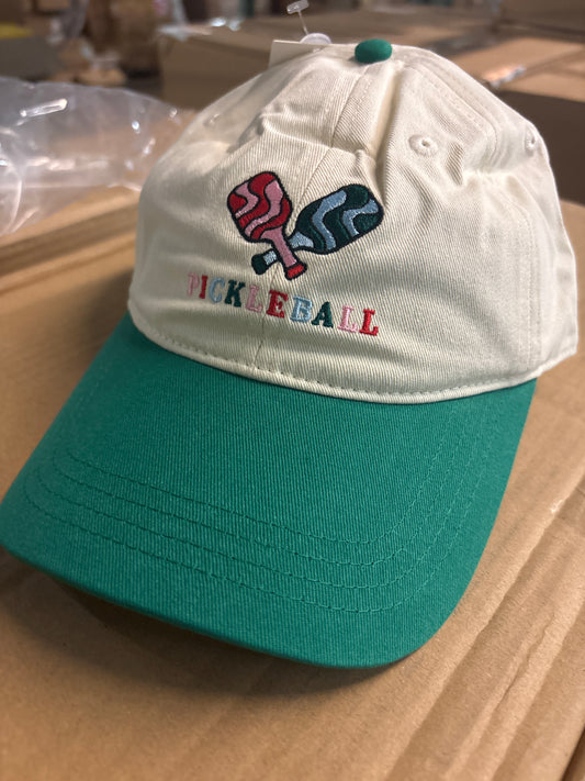 Pickleball Hat - Frasier Sterling Cream/ Green: Adjustable Cotton Sports Cap