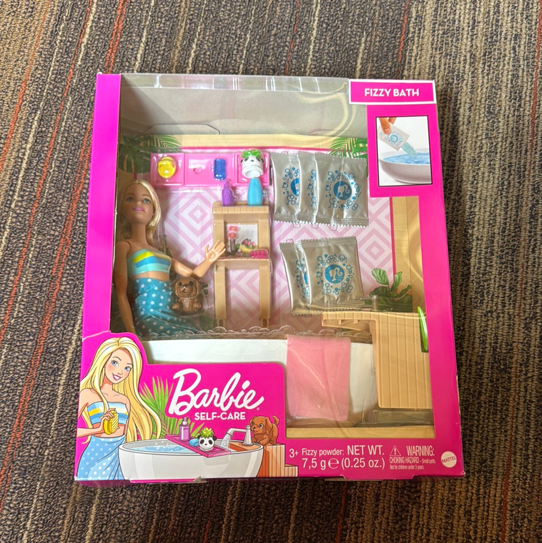 Barbie Fizzy Bath Doll & Playset, Blonde, with Tub, Fizzy Powder, Puppy & More