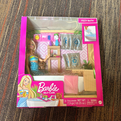 Barbie Fizzy Bath Doll & Playset, Blonde, with Tub, Fizzy Powder, Puppy & More