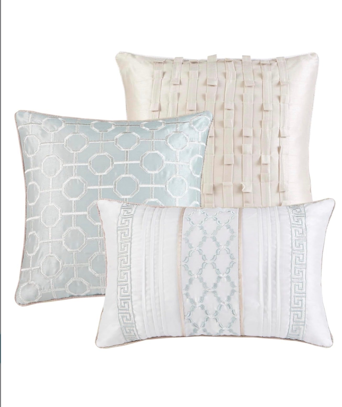 Madison Park Traditional Jacquard Aqua Queen Comforter Set, 7pc - All Season Bedding Set, Down Alternative - NO OUTER PACKAGING, DOES HAVE INNER PACKAGEES INTACT (see pictures) - OUT OF BOX