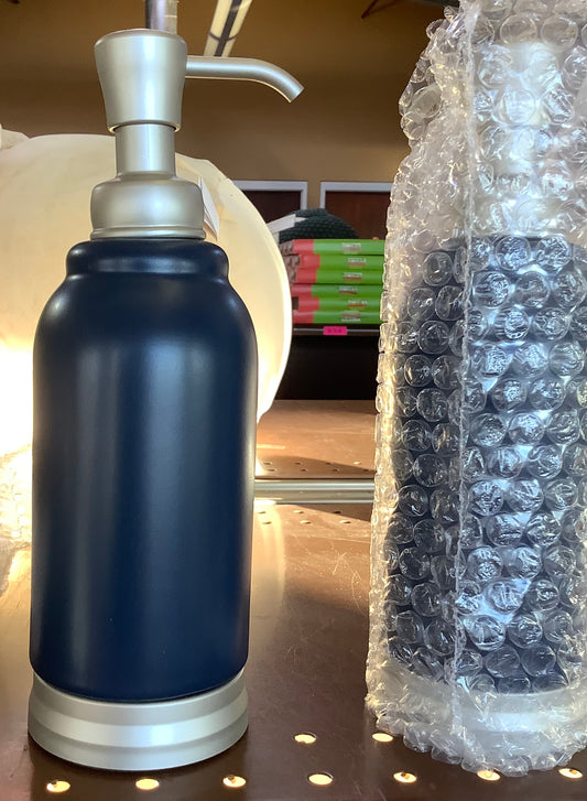 DESIGN York Soap Pump Matte Navy/Brushed Nickel:
Ceramic & Steel, Hand Wash, 10.58oz Capacity