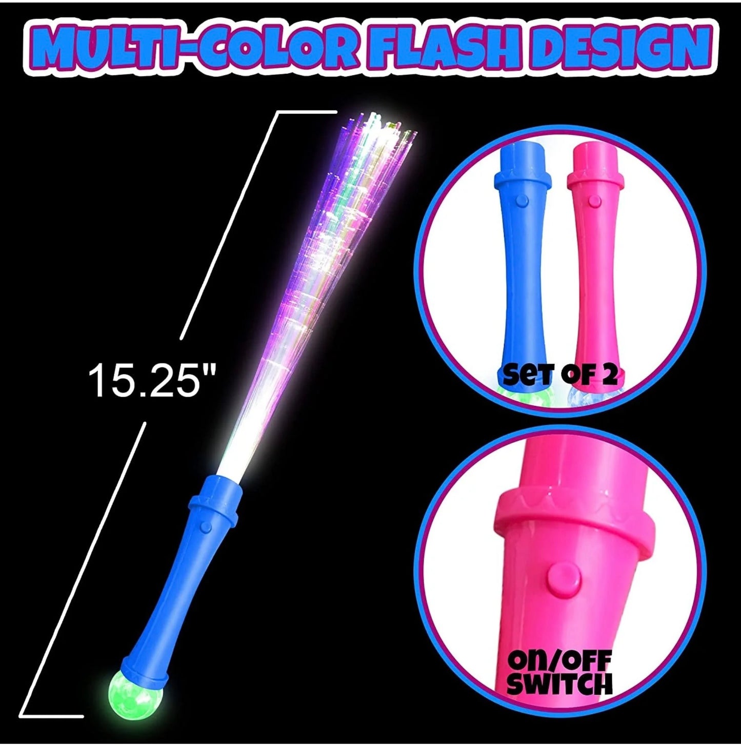 Flashing Magic Ball Fiber Optic Wand, Set of 2, Light Up Pink and Blue LED (Batteries Included)