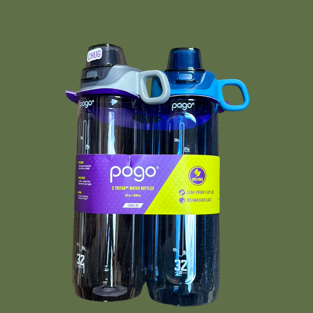 Pogo 32oz Chug Lid Tritan Water Bottle (Grey/Blue 2-pack)