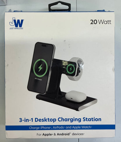 3-in-1 Portable Wireless Charger - Black: USB-C with 15W Output - OPEN BOX (see pictures)