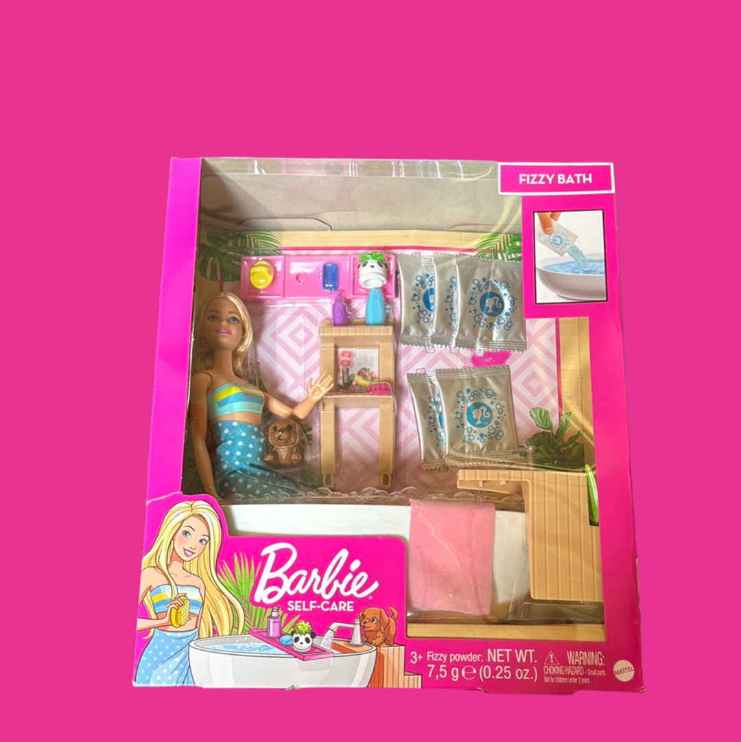 Barbie Fizzy Bath Doll & Playset, Blonde, with Tub, Fizzy Powder, Puppy & More