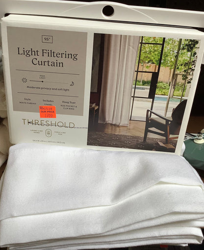 (Clearance). 95” LIGHTS FILTERING CURTAIN 1-PANEL-WHITE FARRAH