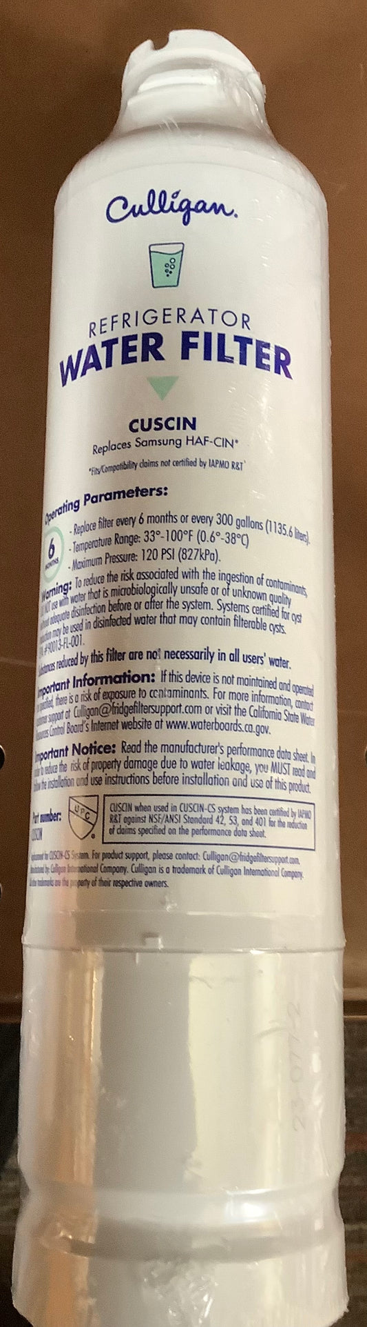 Culligan CUSCIN Replacement Samsung (HAF-CIN)
Refrigerator Water Filter: Filters Odors, Lead, Chlorine, VOCs, Microplastics