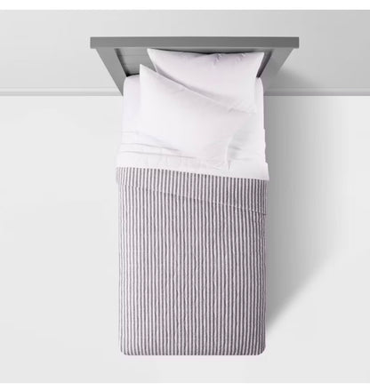 Twin Chambray Stripes Kids' Quilt Ebony - Cotton, OEKO-TEX Certified