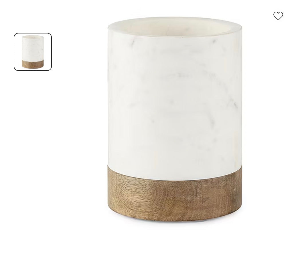 THRIFTY 70 -Linden Street Mango Wood & Marble Utensil Holder - Open Box - USED (See Pictures)- FINAL SALE- NO RETURNS - AS IS