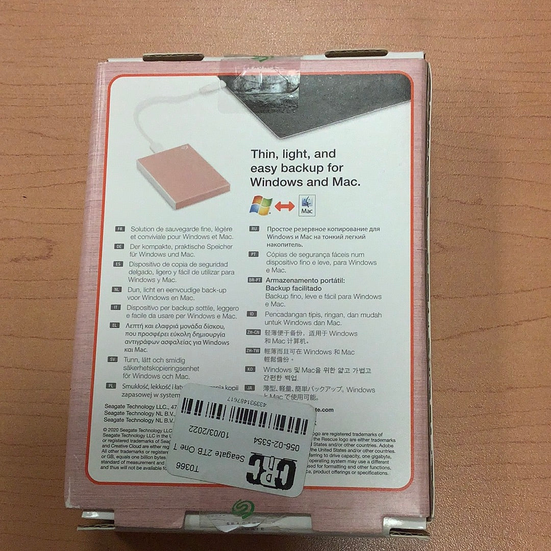Seagate 2TB One Touch Slim Portable External Hard Drive USB 3.0 - Pink Rose
(STKB2000405) (Open Box)