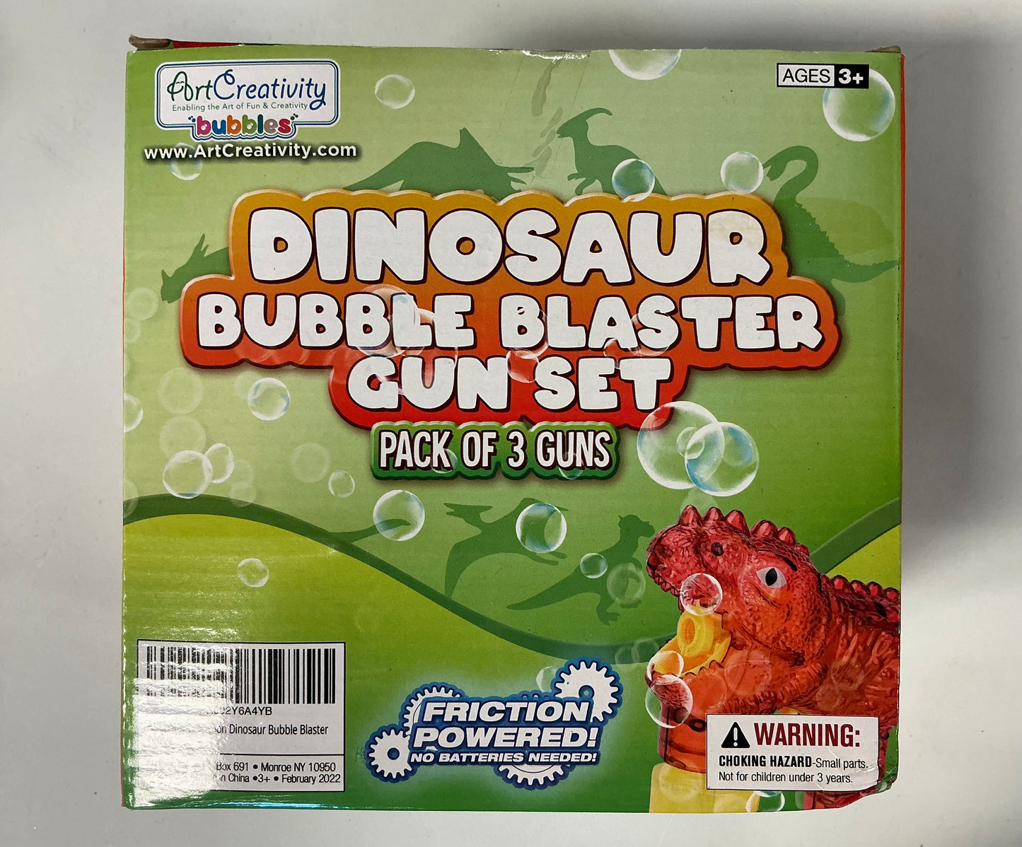 Bubbland Dinosaur Friction Powered LED Bubble Blasters - Pack of 3 - No Batteries Needed