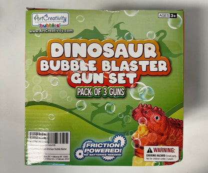Bubbland Dinosaur Friction Powered LED Bubble Blasters - Pack of 3 - No Batteries Needed