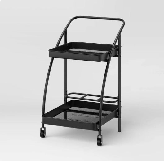 Metal Mesh Rolling Bar Outdoor Serving Cart - Black - Out of Box - FOR PICKUP ONLY