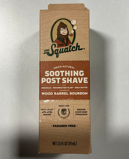 Dr. Squatch - Men’s Natural Soothing Post Shave - Wood Barrel Bourbon - 2.5 fl oz - With Bisabolol, Resurrection Plant & Shea Butter