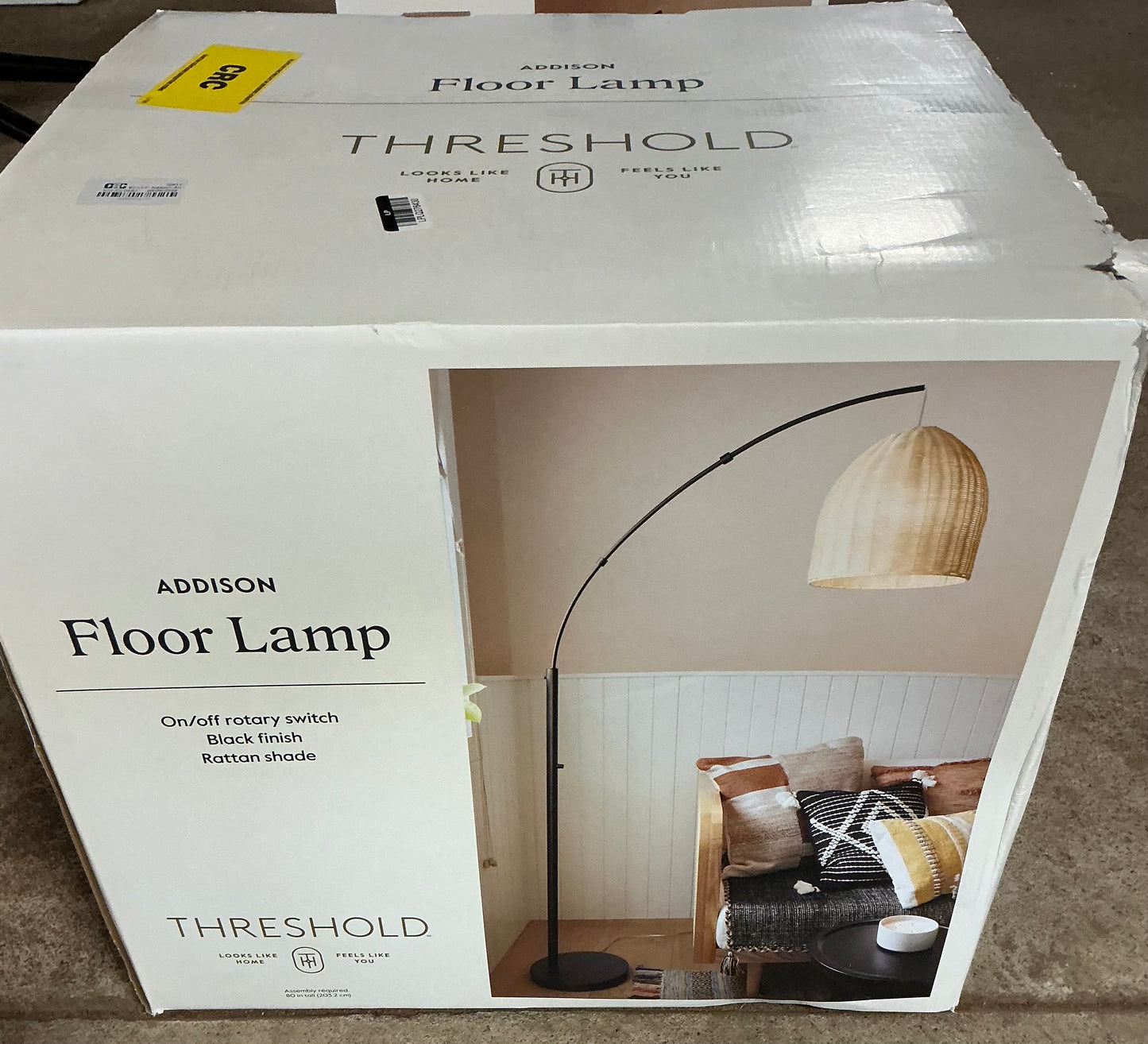 82"x13" Addison Arc Floor Lamp with Natural Rattan Shade - Curved Metal - DAMAGED BOX (see pictures) - FOR PICKUP ONLY