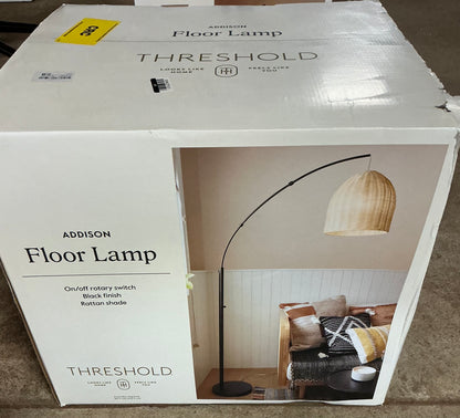 82"x13" Addison Arc Floor Lamp with Natural Rattan Shade - Curved Metal - DAMAGED BOX (see pictures) - FOR PICKUP ONLY