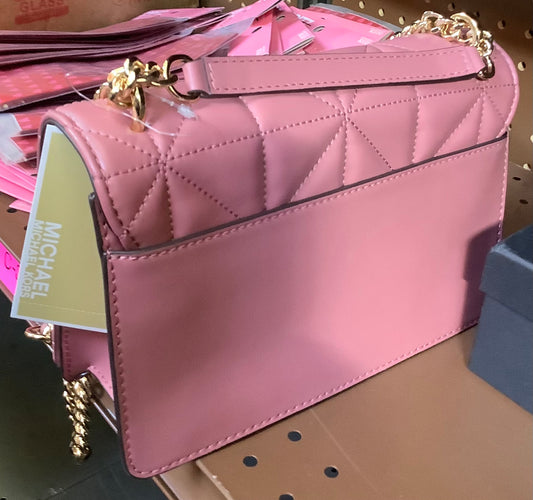 Michael Kors Abbott Rose Quilted Medium Flap Chain Shoulder Bag in a blush pink