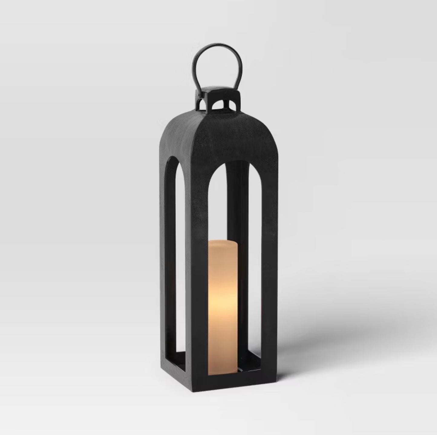 29.4"x9" Pillar Cast Aluminum Outdoor Lantern Candle Holder - Black - Minor Cosmetic Damage - Missing Handle (see pictures) - FOR PICKUP ONLY
