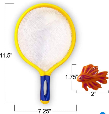 Fishing Net Catch Game, Set of 2, Each Set with 1 Fishing Net and 6 Colorful Fish Toys (Can be used as Pool Toys, Bathtub Toys & Summer Toys)