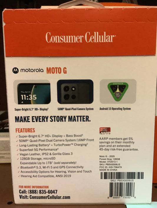 Consumer Cellular 2025 Moto G 5G (128GB) - Gray