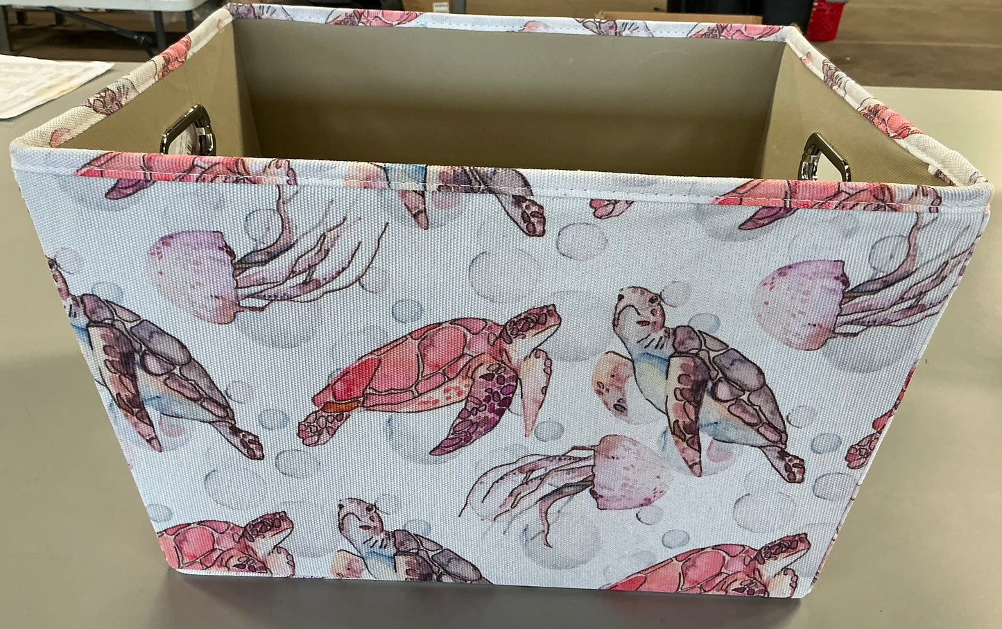 Whitmor - Sea Turtle Print - Large Storage Canvas Bin Tote
