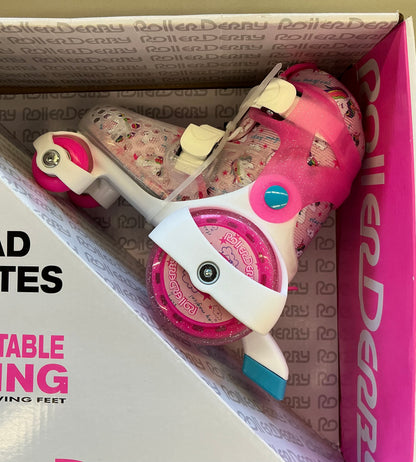 Roller Derby Sport Kids' Roller Skate - Unicorn Pink/White M: Adjustable Size, Padded Collar - Open Box
