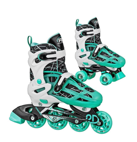 Roller Derby Mint Prodigy Kids' Adjustable Inline-Quad Combo Skates - White/Mint Green M (3-6): Indoor/Outdoor Use, Adjustable Size - DAMAGED BOX