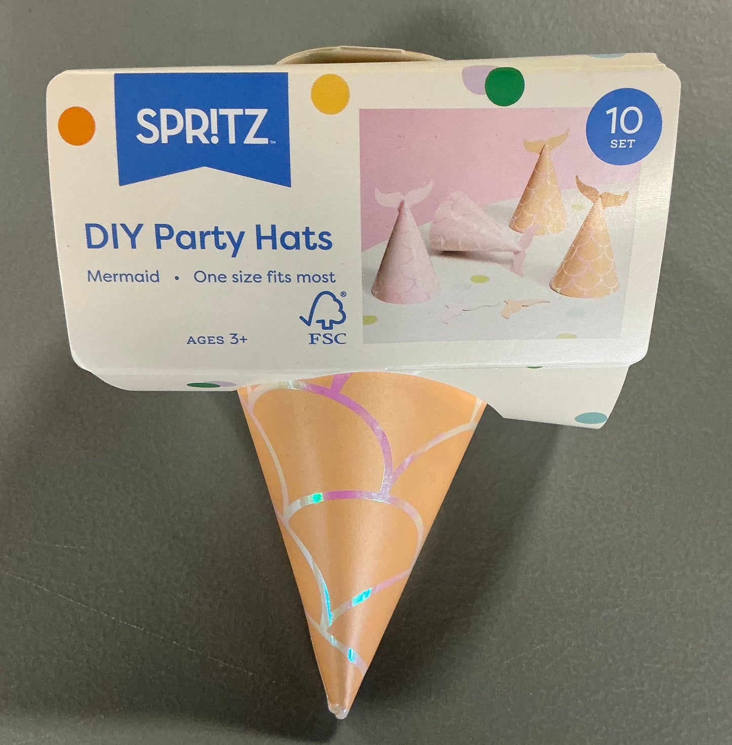 Mermaid Party Bundle - Coral Pink - (includes 2 Table Covers-25.16” X 108”, 1 Mermaid Balloon-27.5”x31.13”, 1 set of 10 party hats with 10 tails, 1 box of 50 baking & snack cups, 1 tote)