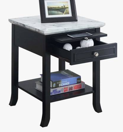 Carbin End Table with Storage - White Faux Marble/Black - May have minor imperfections/ Mino cosmetic damage
