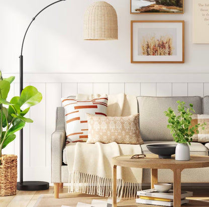 82"x13" Addison Arc Floor Lamp with Natural Rattan Shade - Curved Metal - DAMAGED BOX (see pictures) - FOR PICKUP ONLY