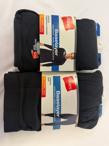 Men's Hanes Baselayer Stretch Tops & Bottoms - Multiple Sizes, Black