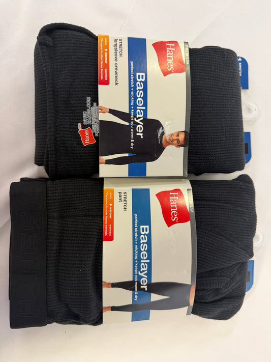 Men's Hanes Baselayer Stretch Tops & Bottoms - Multiple Sizes, Black