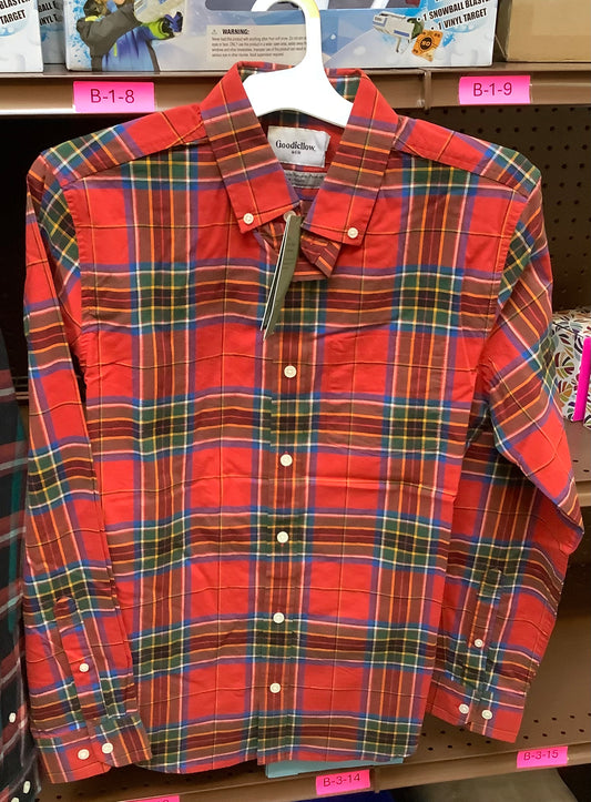 ADULT MENS SIZE SLIM FIT BUTTON-UP LONG SLEEVE-RED