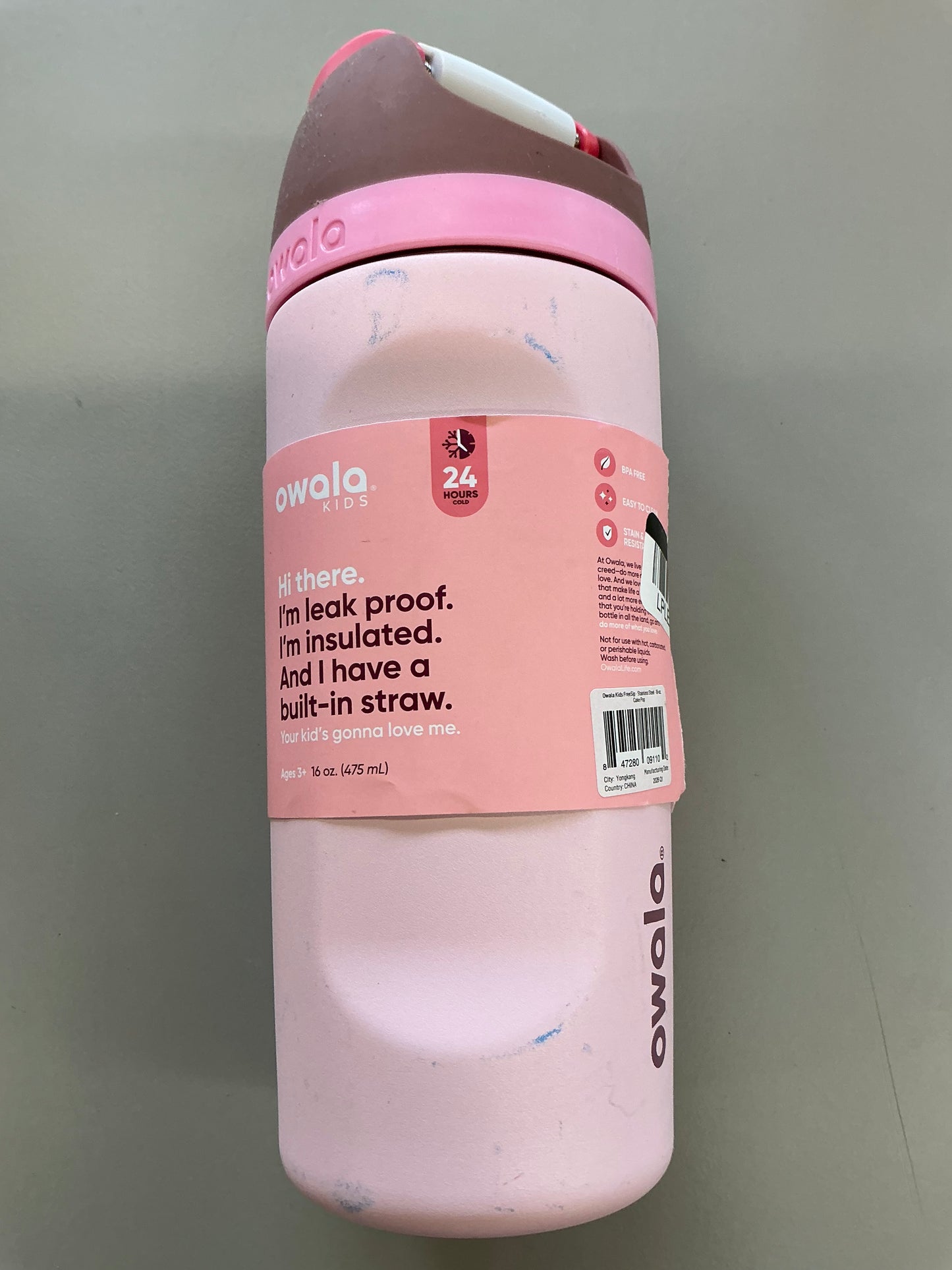 Owala 16 fl oz Kids' Stainless Steel FreeSip Water Bottle - MINOR COSMETIC DAMAGE (see pictures, some may be missing straw)