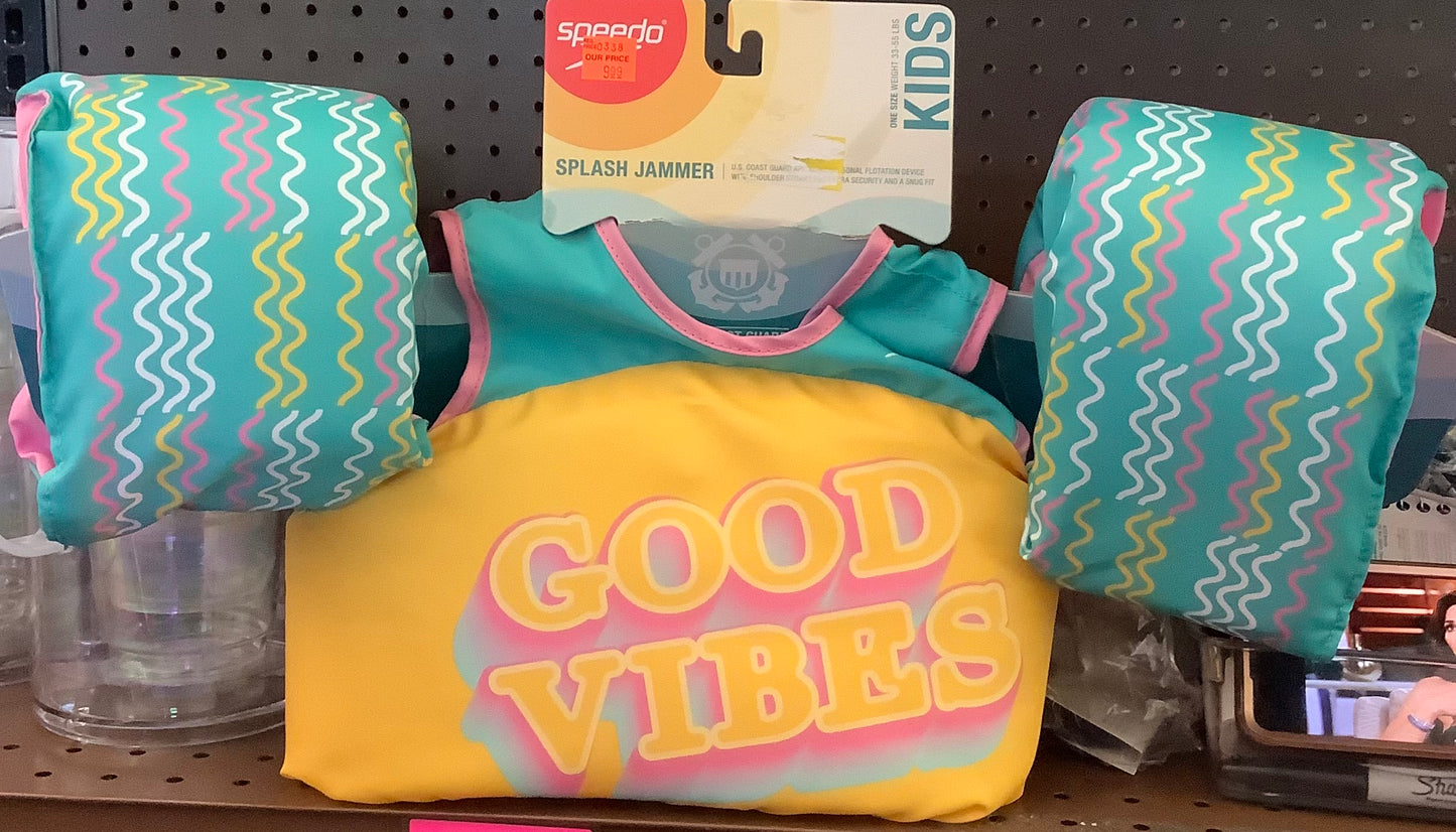 (Clearance)FINAL SALE Kids Good vibes Life jacket-One Size 33-55 LBS
