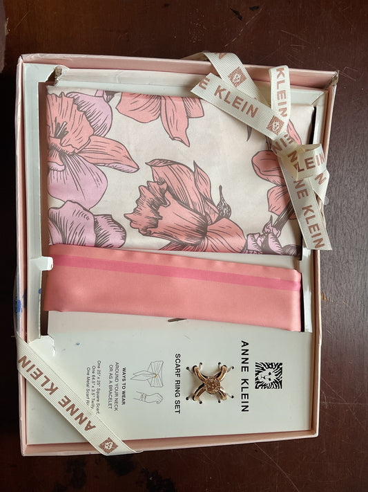 Anne Klein Scarf Ring Set - Pink with Design