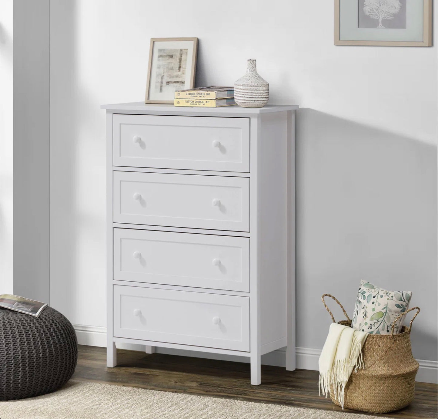 Bailey White 4-drawer Chest - Minor Cosmetic Damage (see pictures)
