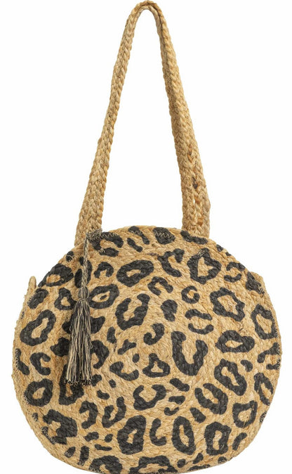 Magid Leopard Print Straw Jute Circle Tote