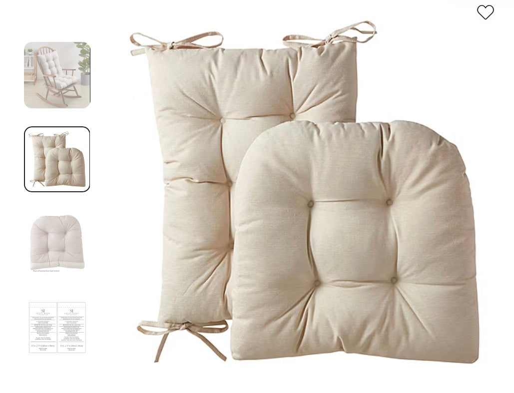 Sweet Home Collection™ Rocking Chair Cushion 2 Piece Tufted Non Slip Set of Upper and Lower Cushions in Linen
