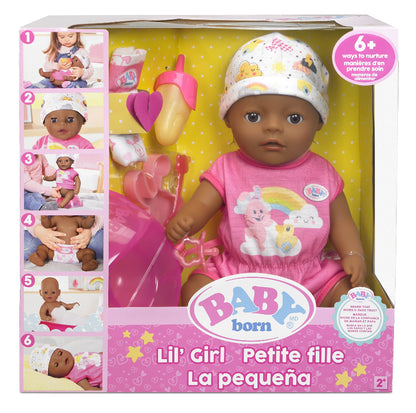 14” Interactive LiL Girl Baby Doll - Brown Eyes. Easy For Small Hands, 6+ Ways to Nurture, Includes Bottle, Potty and More, For Toddlers 2 Years & Up