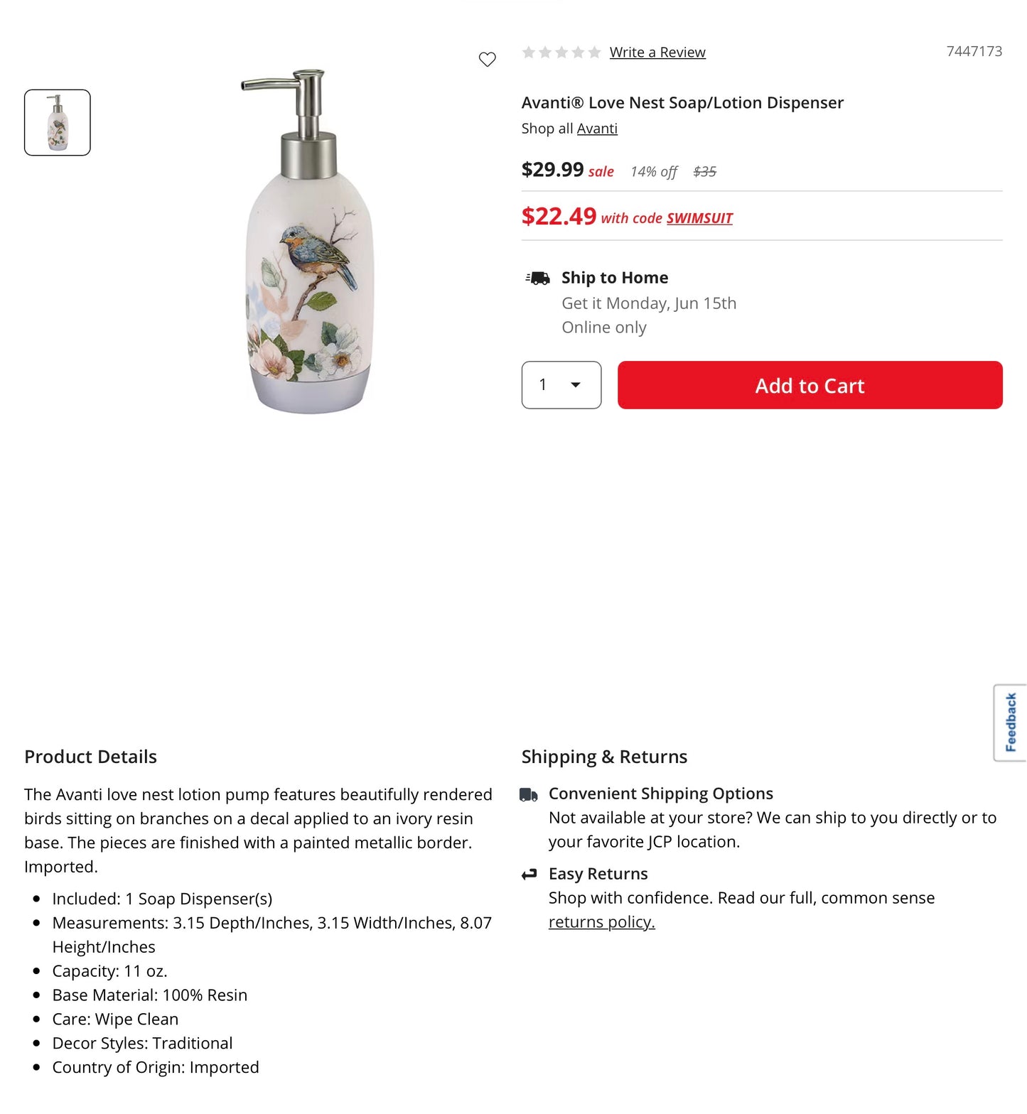 Avanti® Love Nest Soap/Lotion Dispenser