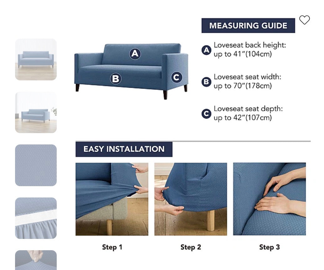 Thrifty 70 - No 918 Belmar Loveseat Slipcover - Blue (see measurements in pictures) - Used, Like New - AS IS - No Returns
