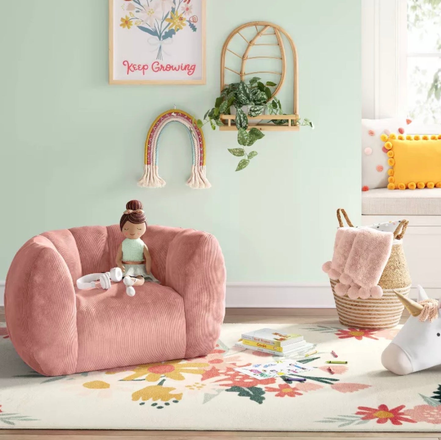 Solid Corduroy Club Kids' Chair - Rose Pink - Bean Bag Toddler Seat, Indoor Upholstered Chair - Out of Package (see pictures)