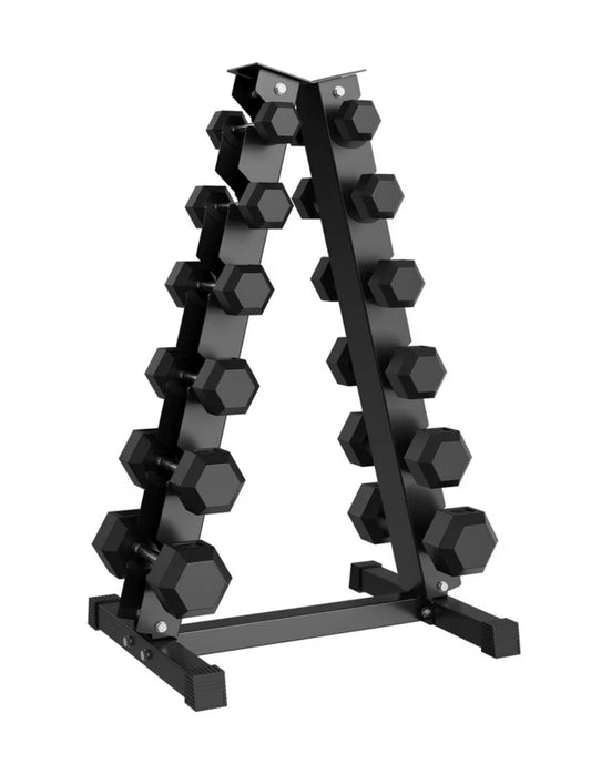 6-Pair Steel Dumbbell Stand, 800LB Heavy Duty Space-Saving Weight Holder with Protective Rubber Guard, Black - Weights NOT Included -  Out Of Box - Minor Cosmetic Damage (see pictures) - FOR PICKUP ONLY