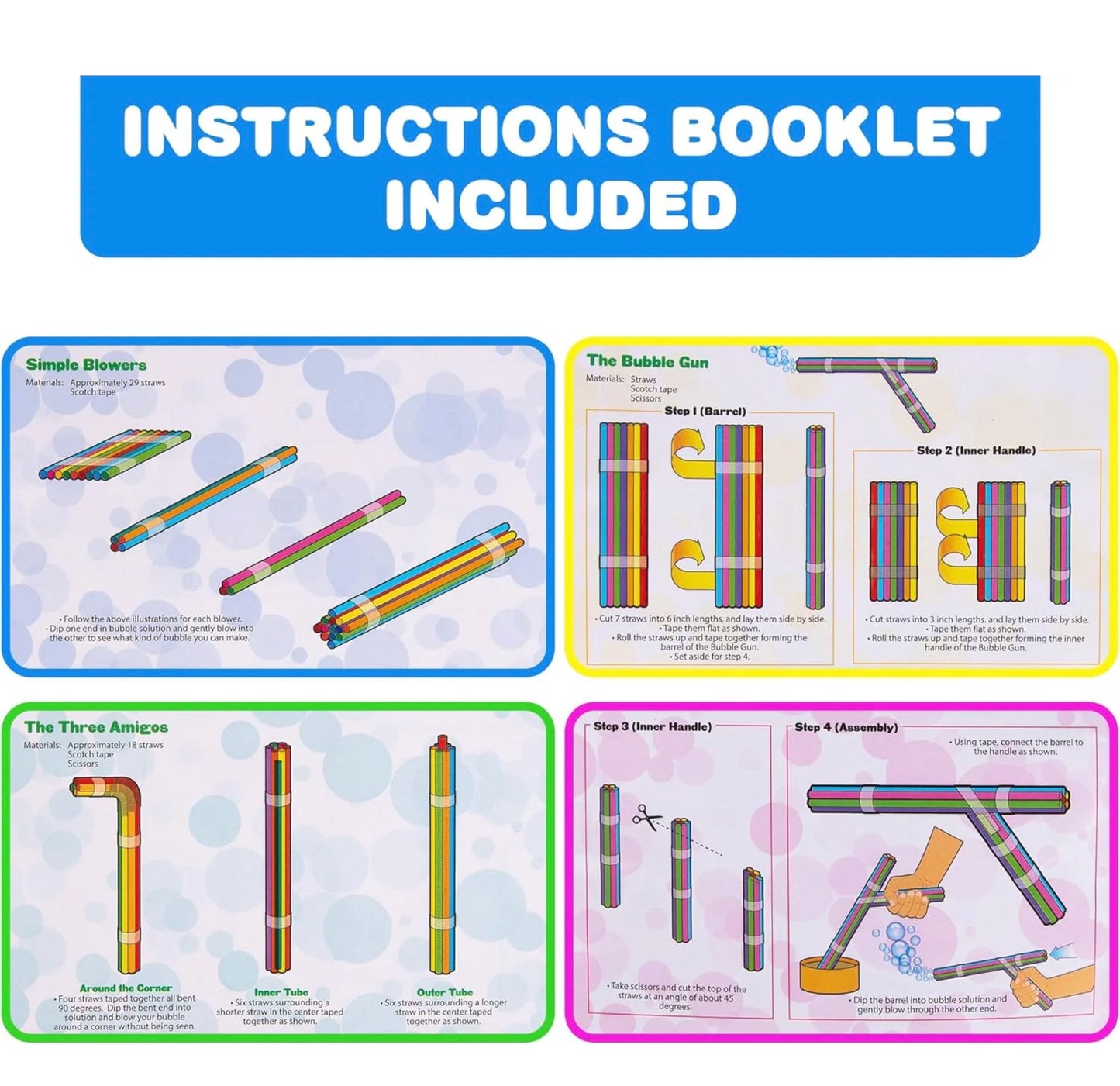 DIY Bubble Wand Craft for Kids - Set of 300 Straws, Bubble Solution and How-to Guide
