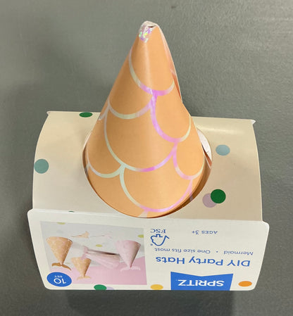 Mermaid Party Bundle - Coral Pink - (includes 2 Table Covers-25.16” X 108”, 1 Mermaid Balloon-27.5”x31.13”, 1 set of 10 party hats with 10 tails, 1 box of 50 baking & snack cups, 1 tote)